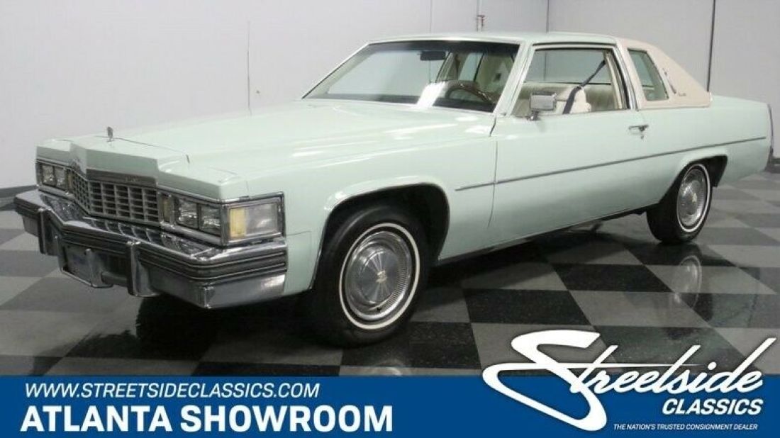 classic vintage chrome caddy coupe deville 425 v8 auto transmission aqua green 1977 Cadillac DeVille
