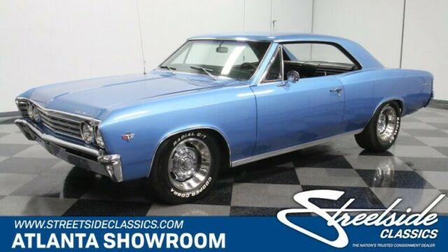 classic vintage chrome chevy 350 v8 auto transmission headers blue 1967 Chevrolet Chevelle --