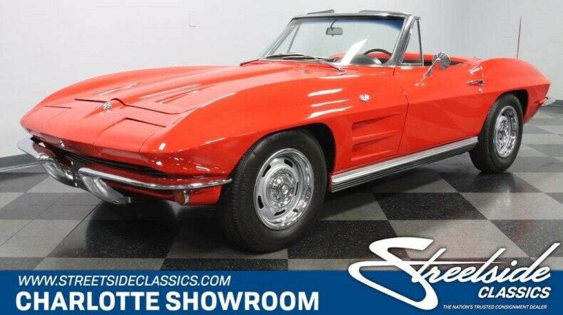 classic vintage chrome chevy c2 rag drop top red black vinyl interior vette 1964 Chevrolet Corvette Convertible