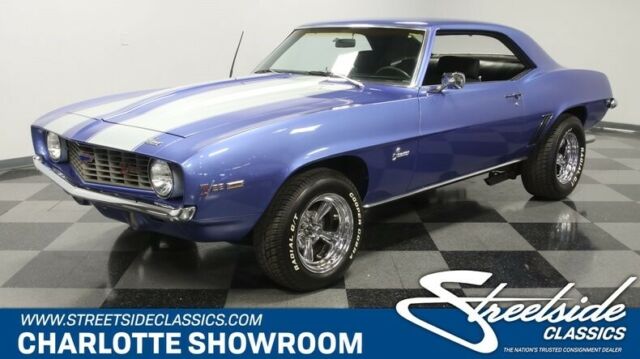 classic vintage chrome chevy Cragar blue black vinyl B&M muffler ss stripes 1969 Chevrolet Camaro --