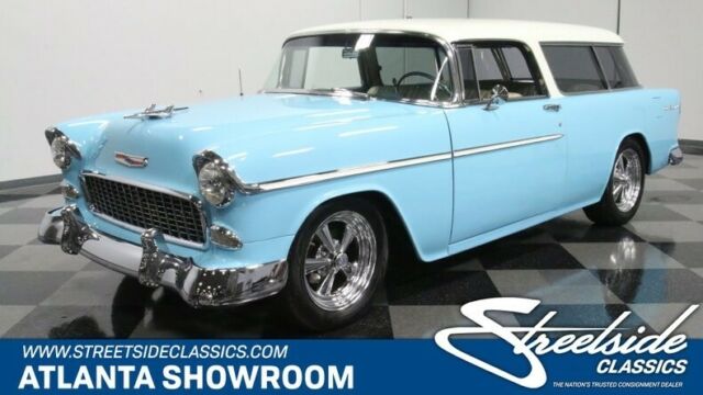 classic vintage chrome chevy muscle wagon nomad 350 v8 auto trans cashmere blue 1955 Chevrolet Nomad Restomod
