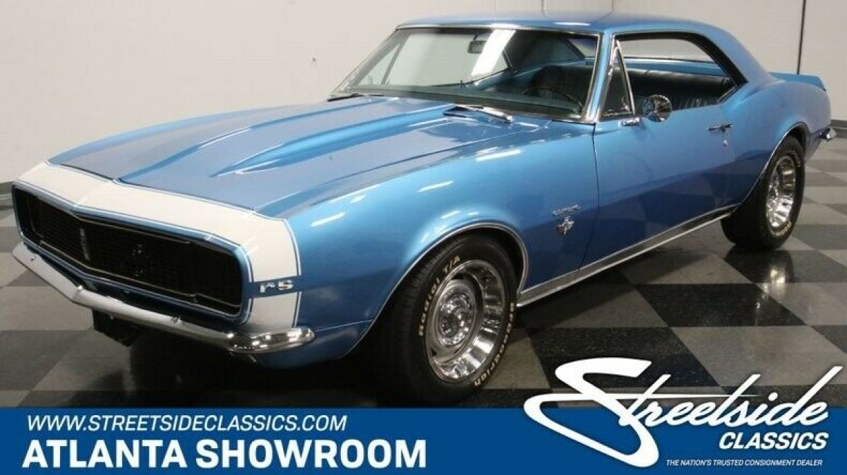 classic vintage chrome chevy pony car rs 350 v8 4-speed manual transmission blue 1967 Chevrolet Camaro RS