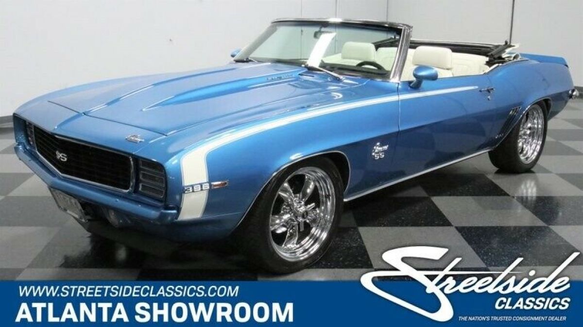 classic vintage chrome chevy rs/ss convertible tribute 402 v8 5-speed blue 1969 Chevrolet Camaro RS/SS Convertible Tribute