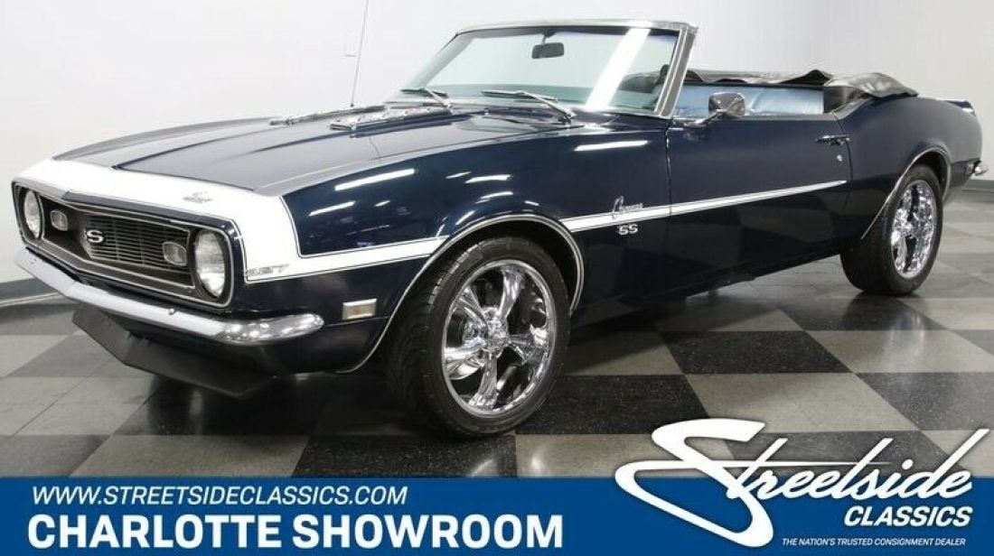 classic vintage chrome chevy sbc manual transmission drop rag top blue vinyl 1968 Chevrolet Camaro SS Tribute Convertible