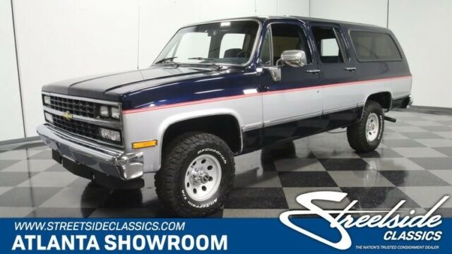 classic vintage chrome chevy suburban suv 350 v8 auto transmission blue silver 1990 Chevrolet Suburban --
