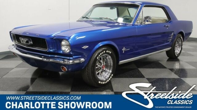 classic vintage chrome coupe blue white vinyl interior pony FoMoCo automatic 1966 Ford Mustang --