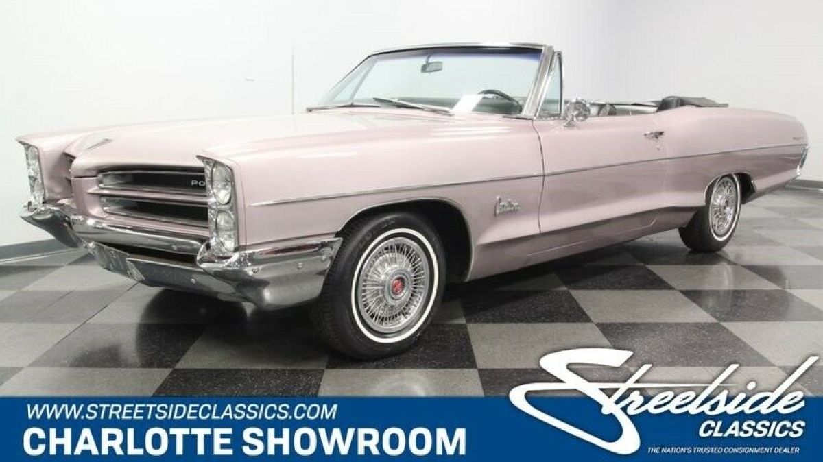 classic vintage chrome drop rag top wire hubcaps black vinyl interior automatic 1966 Pontiac Catalina Convertible