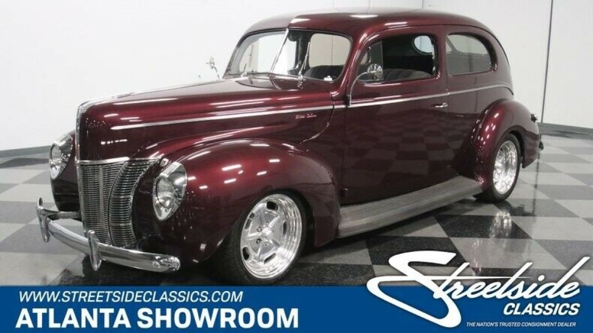 classic vintage chrome fomoco deluxe 383 v8 auto transmission black cherry 1940 Ford Deluxe Sedan