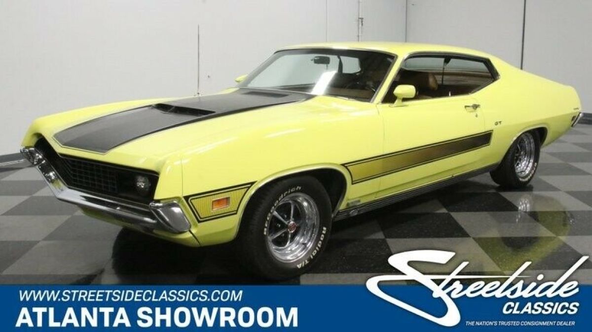 classic vintage chrome fomoco gt 429 v8 3-speed auto transmission yellow 1970 Ford Torino GT