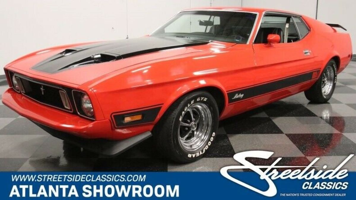 classic vintage chrome fomoco mach 1 351 v8 auto transmission red 1973 Ford Mustang Mach 1