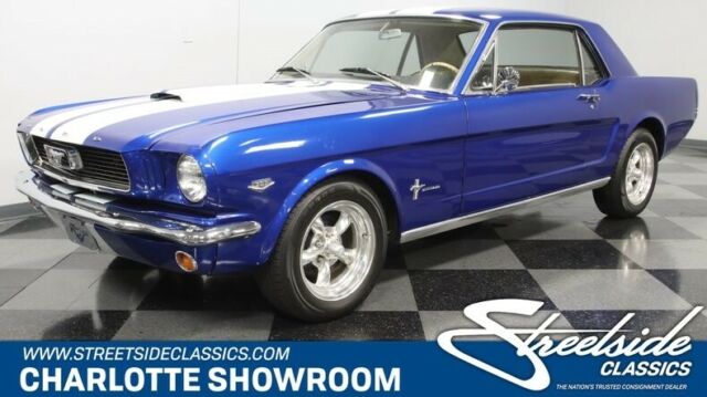 classic vintage chrome FoMoCo manual transmission blue white stripes sbf stang 1966 Ford Mustang Coupe