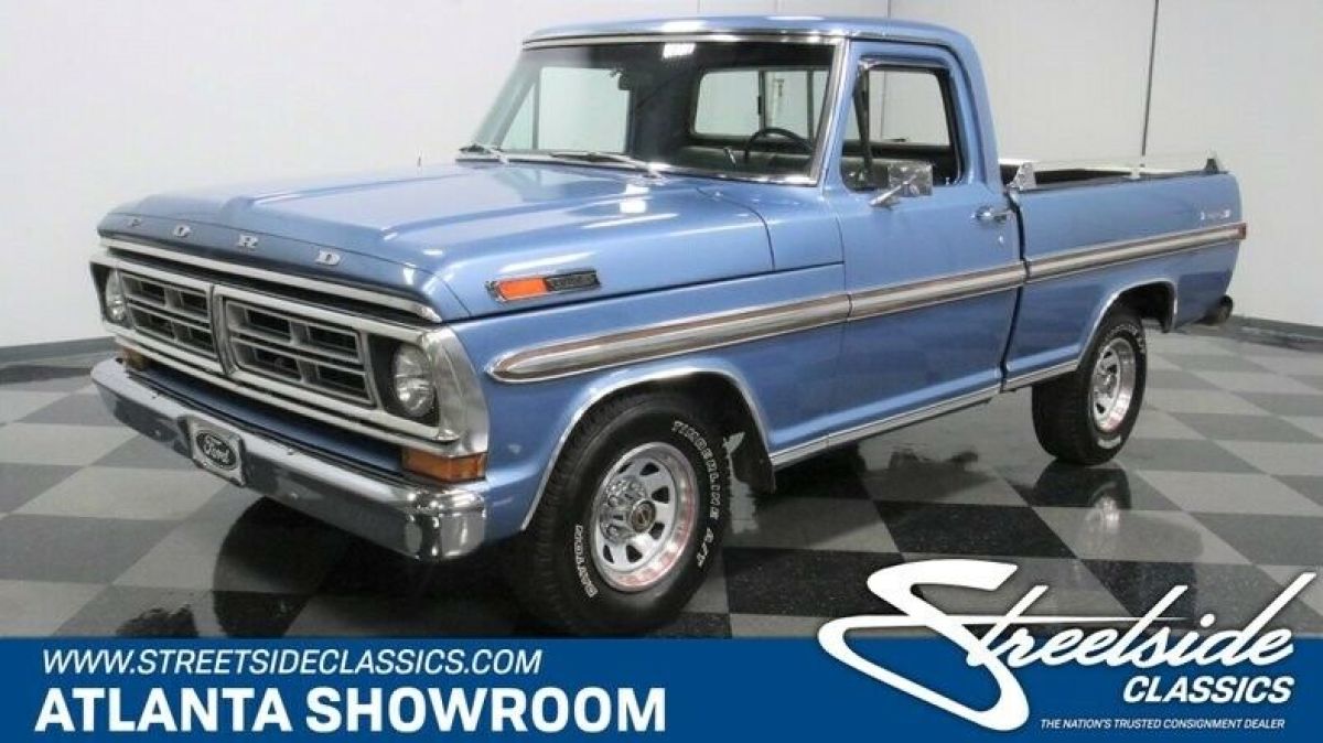 classic vintage chrome fomoco pickup 360 v8 3-speed auto transmission blue 1972 Ford F-100