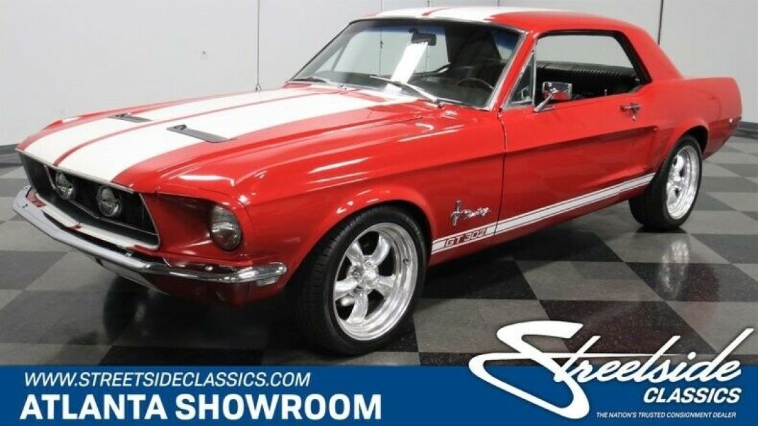 classic vintage chrome fomoco pony car 302 v8 3-speed auto transmission red 1968 Ford Mustang
