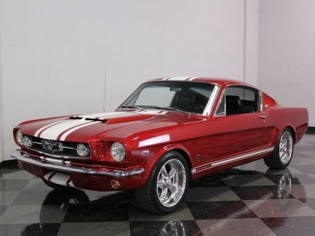 classic vintage chrome FoMoCo stang Laser Red show quality 1965 Ford Mustang Fastback Restomod