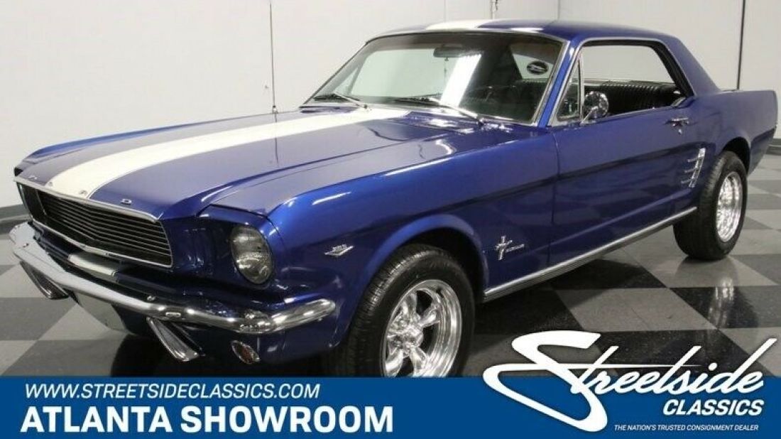 classic vintage chrome fomoco stang pony car 289 v8 4-speed manual blue 1966 Ford Mustang