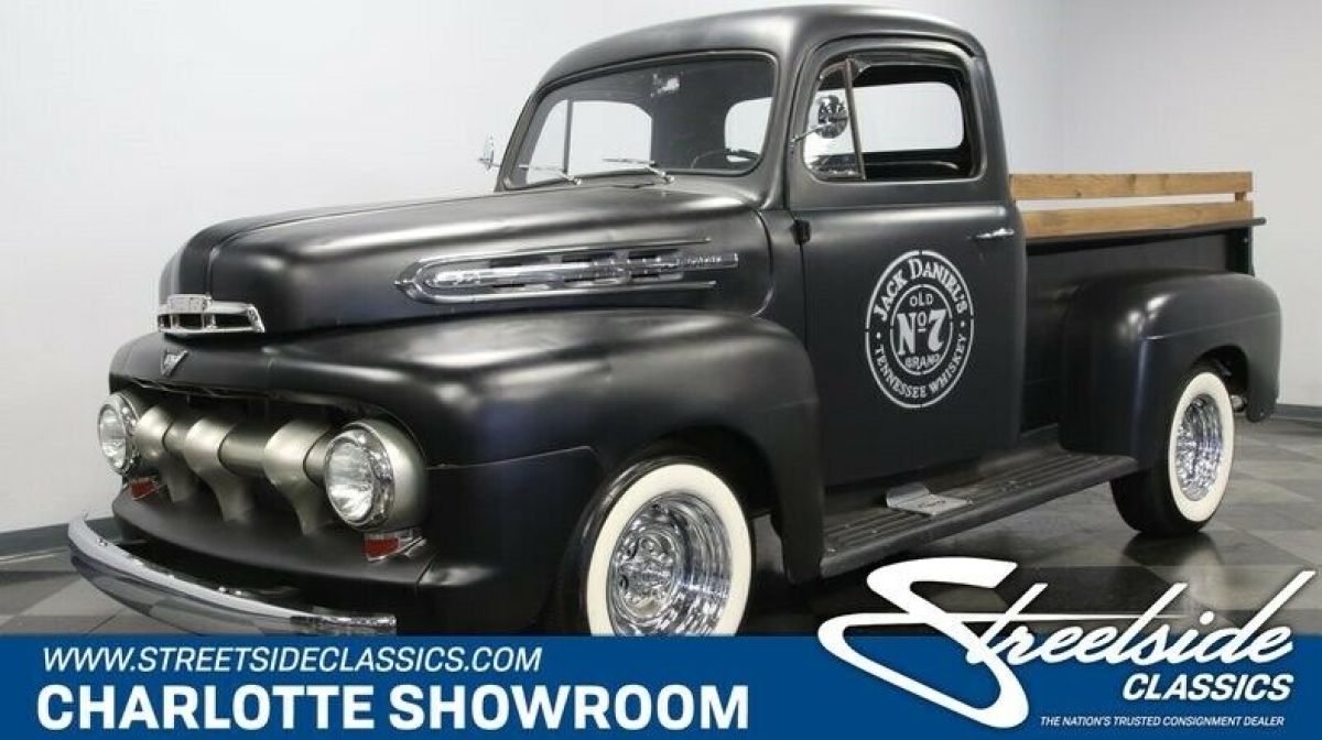 classic vintage chrome hot rod black paint wooden bed MSD 1951 Ford F-100