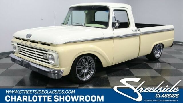 classic vintage chrome lowered modern fuel injection cream white black vinyl 1964 Ford F-100 Restomod