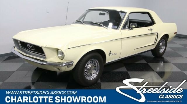classic vintage chrome meadowlark yellow black vinyl fomoco sbf automatic 1968 Ford Mustang Coupe