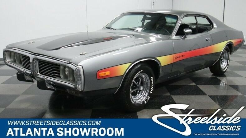 classic vintage chrome mopar 383 v8 3-speed auto transmission silver 1974 Dodge Charger