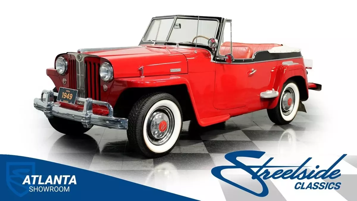 classic vintage chrome mopar jeep 4 cylinder manual transmission red 1949 Willys Overland Jeepster