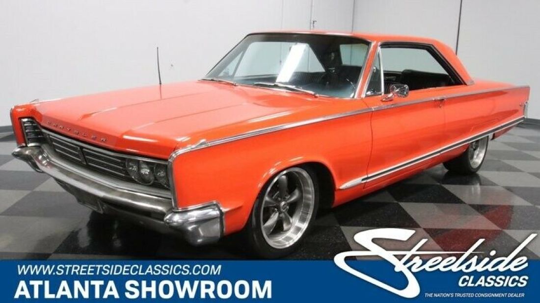 classic vintage chrome mopar newport 440 big block v8 auto transmission orange 1966 Chrysler Newport