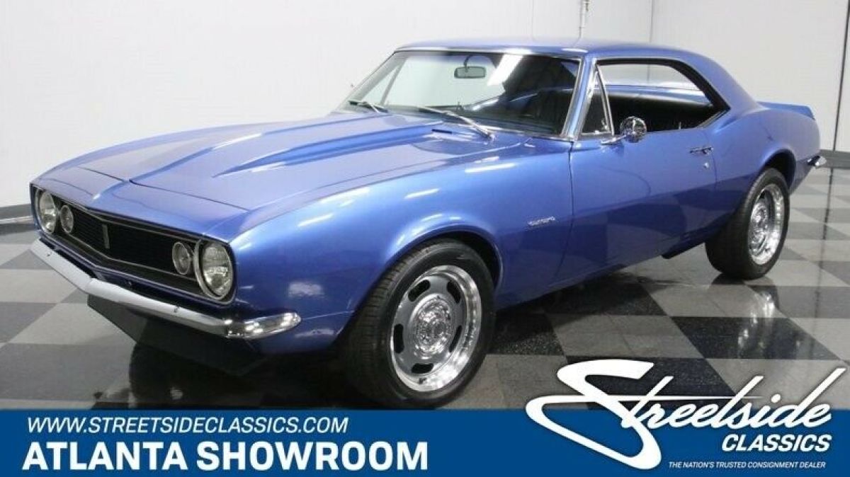 classic vintage chrome muscle car chevy 454 v8 4-speed manual blue 1967 Chevrolet Camaro