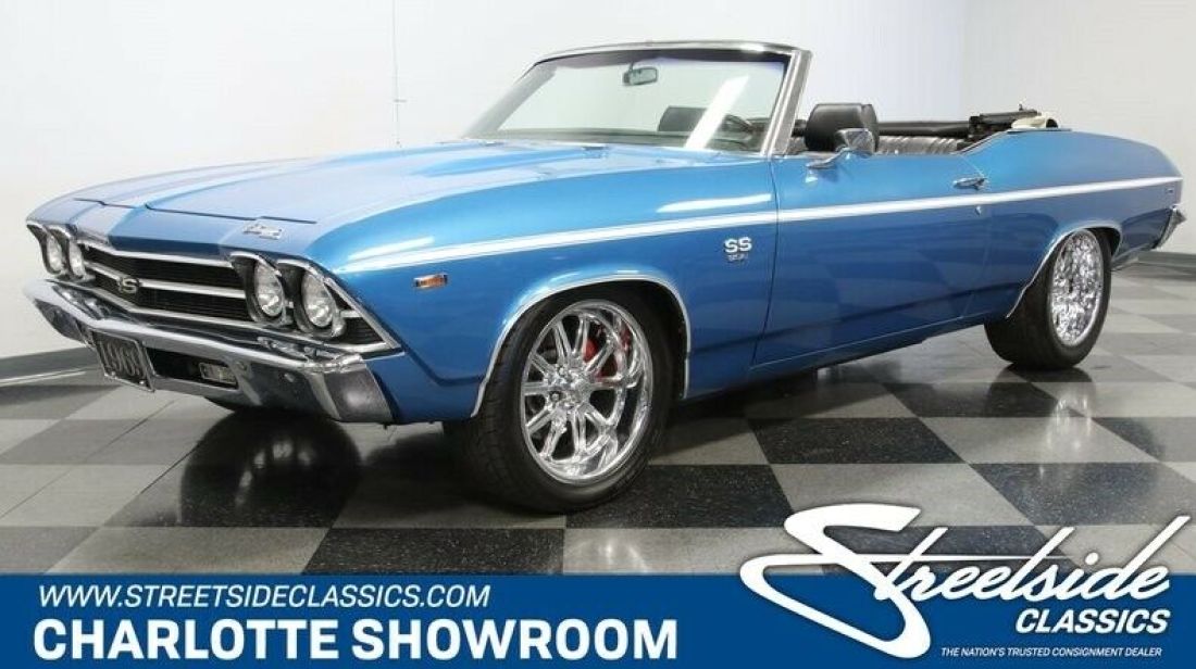 classic vintage chrome muscle car drop rag top fuel injection Chevy US Mags 1969 Chevrolet Chevelle LS Swap Restomod Convertible