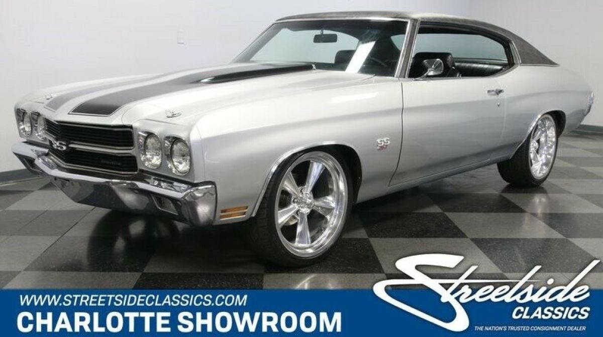 classic vintage chrome muscle car US Wheels MSD BBC bowtie Cortez Silver black 1970 Chevrolet Chevelle SS Tribute