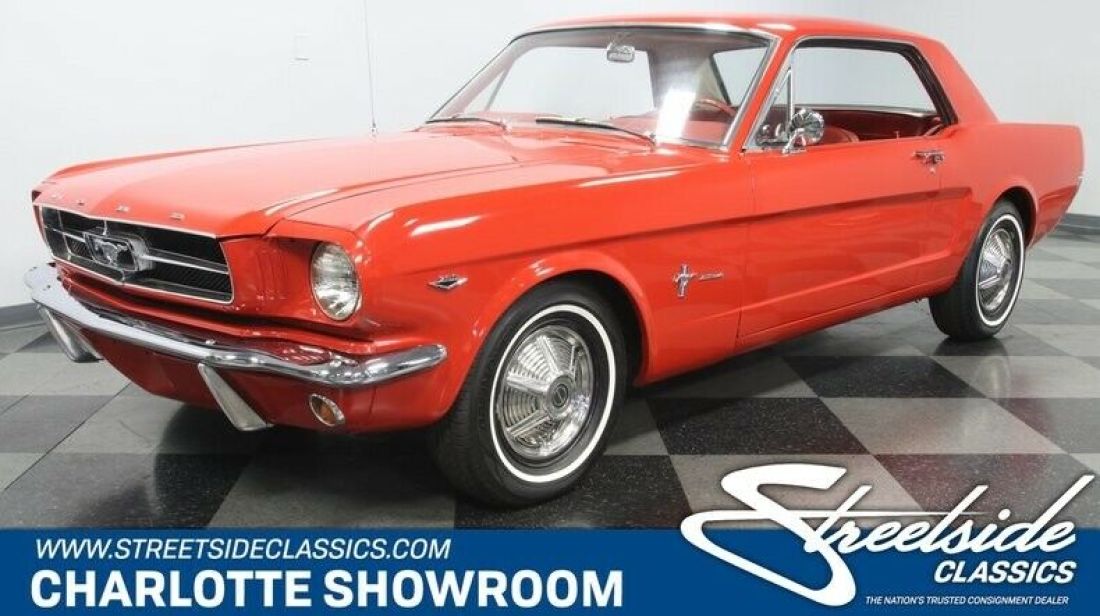 classic vintage chrome pony stang red vinyl interior FoMoCo automatic coupe 1964 Ford Mustang