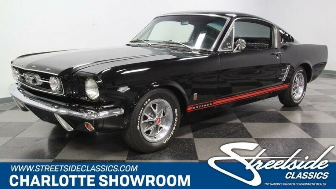 classic vintage chrome pony trumpet exhaust fog lights black vinyl interior 1966 Ford Mustang GT Fastback tribute
