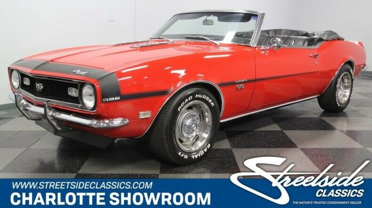classic vintage chrome rag drop top chevy bbc black vinyl interior red paint 1968 Chevrolet Camaro SS 396 Tribute Convertible
