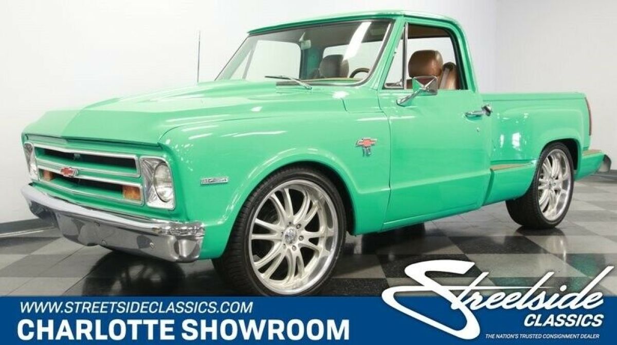 classic vintage chrome short bed truck lowered custom wooden bed 1968 Chevrolet C-10 Stepside Restomod