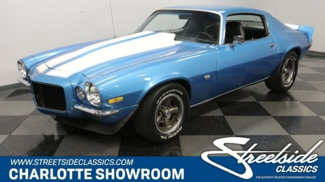 classic vintage chrome split bumper blue white stripes black vinyl chevy bbc 1970 Chevrolet Camaro RS/SS Tribute