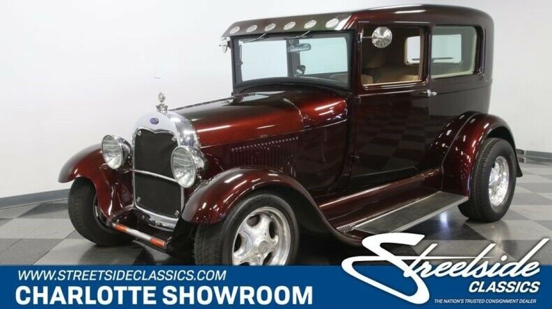 classic vintage chrome tan leather automatic Wilwood American Racing Edelbrock 1929 Ford Model A Tudor