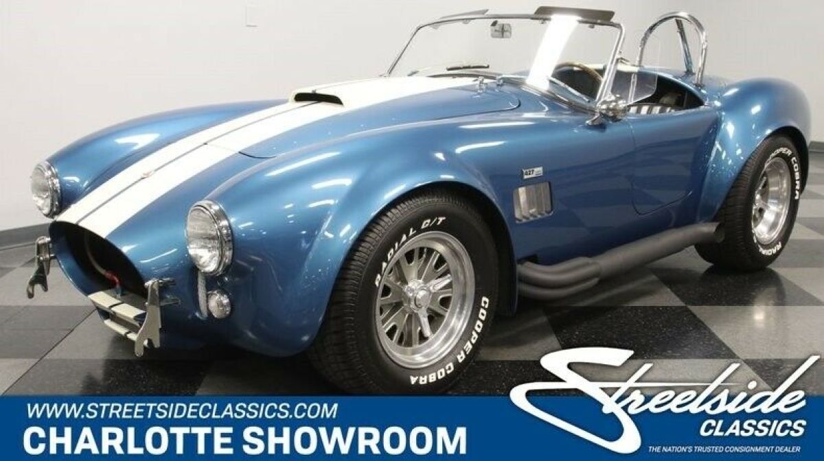 classic vintage chrome white racing stripes side pipes Smiths gauges 1965 Shelby Cobra Superformance