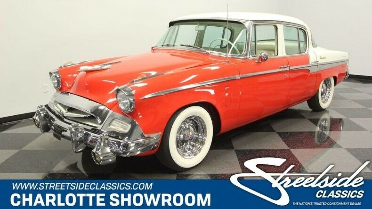 classic vintage chrome wide white wall tires 2 tone paint dual exhaust 1955 Studebaker President