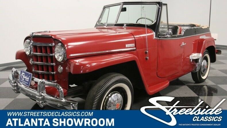 classic vintage chrome willys jeepster 134 ci 3-speed manual convertible red 1950 Willys Jeepster