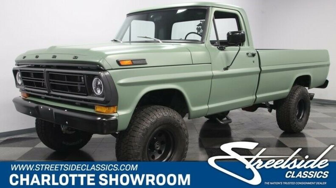classic vintage FoMoCo bumpside off road chrome headers olive drab 1972 Ford F-100 Restomod