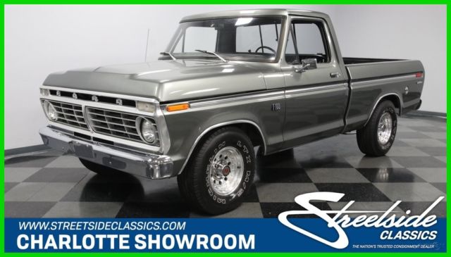 classic vintage fomoco chrome aluminum automatic gray black flowmaster short bed 1974 Ford F-100 Custom