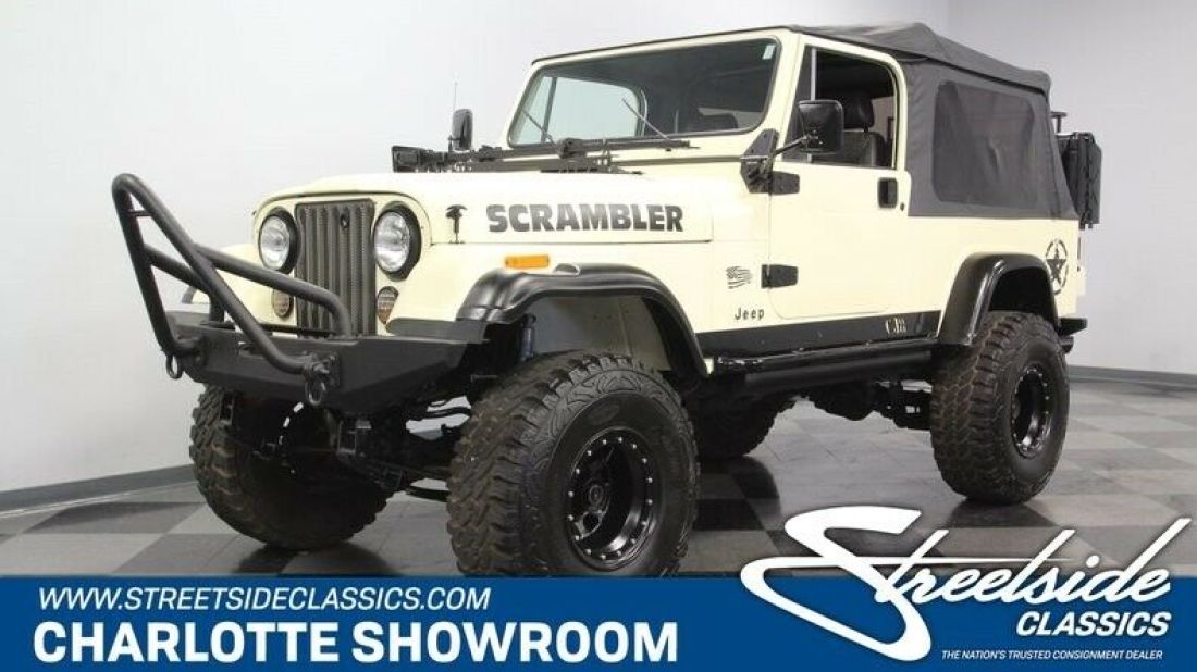 classic vintage soft top jerry cans luggage rack desert tan Pro Comp 1982 Jeep CJ Scrambler Restomod
