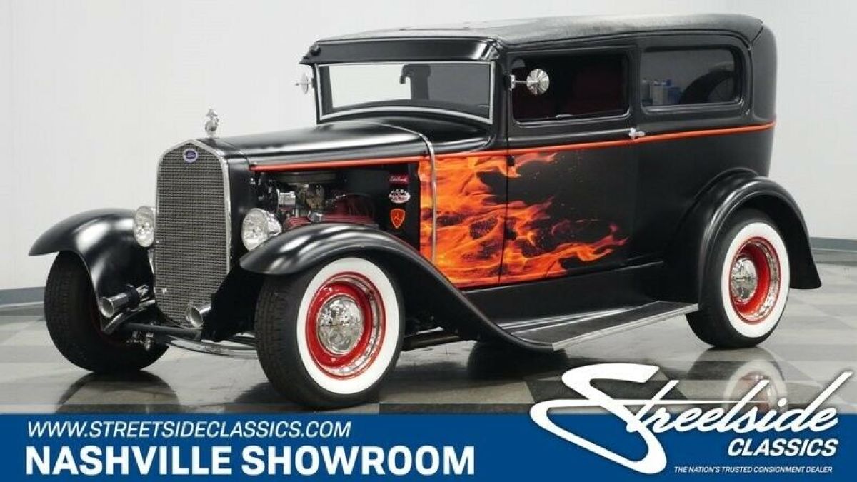 Classic vintage steel body street rod hot rod removable flames 1931 Ford Model A Deluxe Tudor