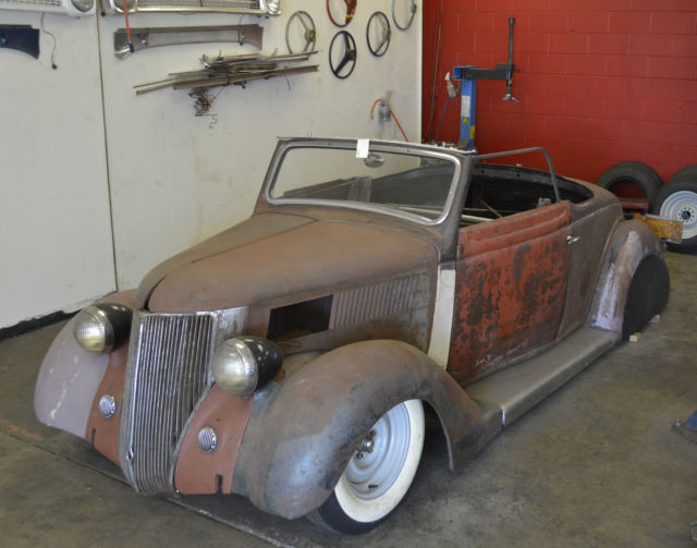 CONVERTIBLE HOT ROD CUSTOM RAT RAGTOP DROP TOP STREET VTG OLD HENRY STEEL BAGGED 1936 Ford FAT FENDER MODEL 68 CLUB CABRIOLET