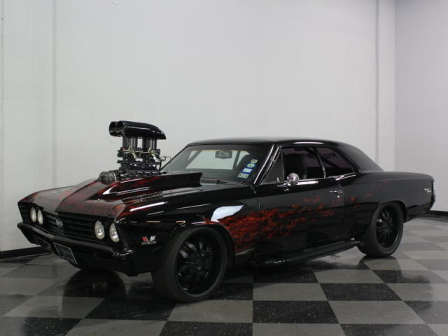 CUSTOM AIRBRUSH FLAMES AND MOTOR PAINT, WEIAND BLOWER, 2 4BBL, ONE OF A KIND! 1967 Chevrolet Chevelle SS Clone