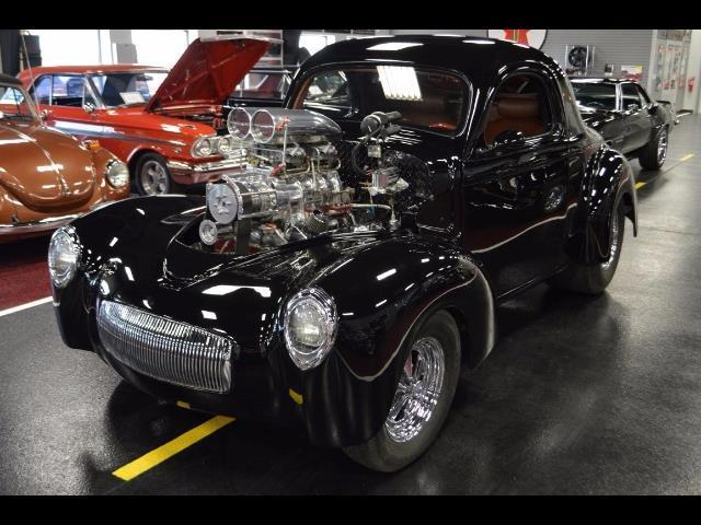 drag strip clean fast blower blown black leather big block auto line lock 1941 Willys Street Rod