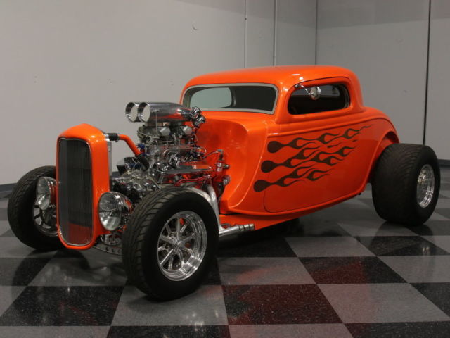 FAST & LOUD HI-BOY, CUSTOM PAINT/INTERIOR, PROBUILT 400, DUAL 4BBL, 4 DISCS, A/C 1934 Ford 3 Window Coupe