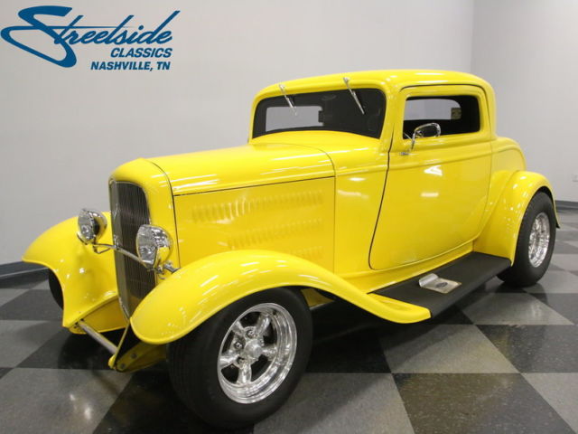 KILBOURNE GLASS BODY, SLICK PAINT, 350CI MOTOR, TH350 TRANS, A/C, BRIGHT & BOLD! 1932 Ford 3 Window Coupe