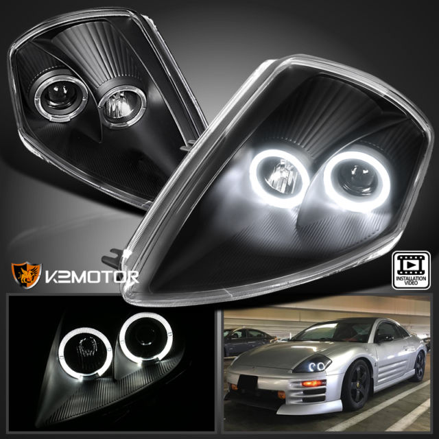 [Black] 2000-2005 Mitsubishi Eclipse Replacement Headlights Head Lamp Left+Right