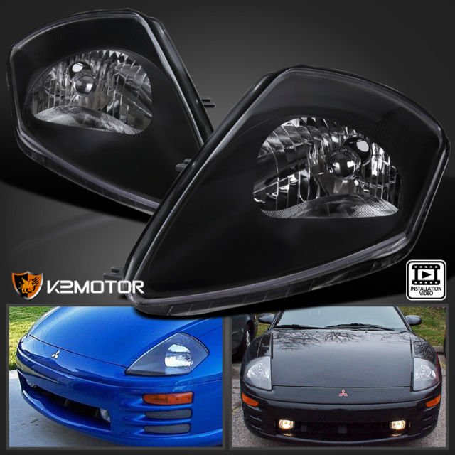 [Black] 2000-2005 Mitsubishi Eclipse Replacement Headlights Head Lamp Left+Right - photo 2