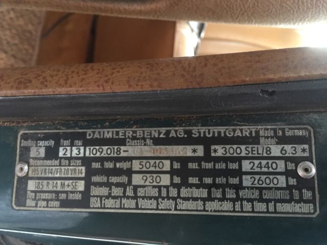 1969 Mercedes-Benz Other 300SEL 6.3 Liter Sedan - photo 8