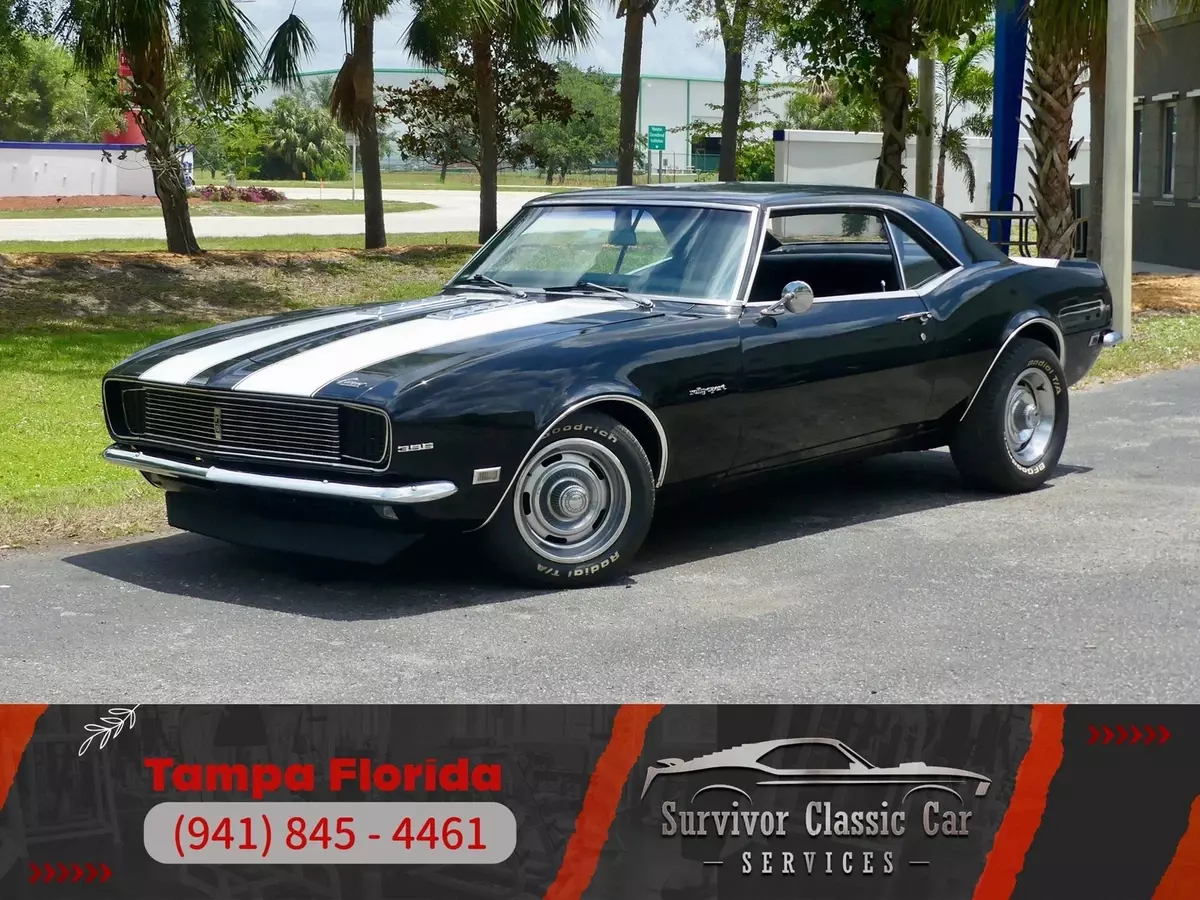 Nice Black on Black 68 RS with White Stripe, 396CI V8 and Muncie 4 SPD Manual!!! 1968 Chevrolet Camaro Rally Sport RS
